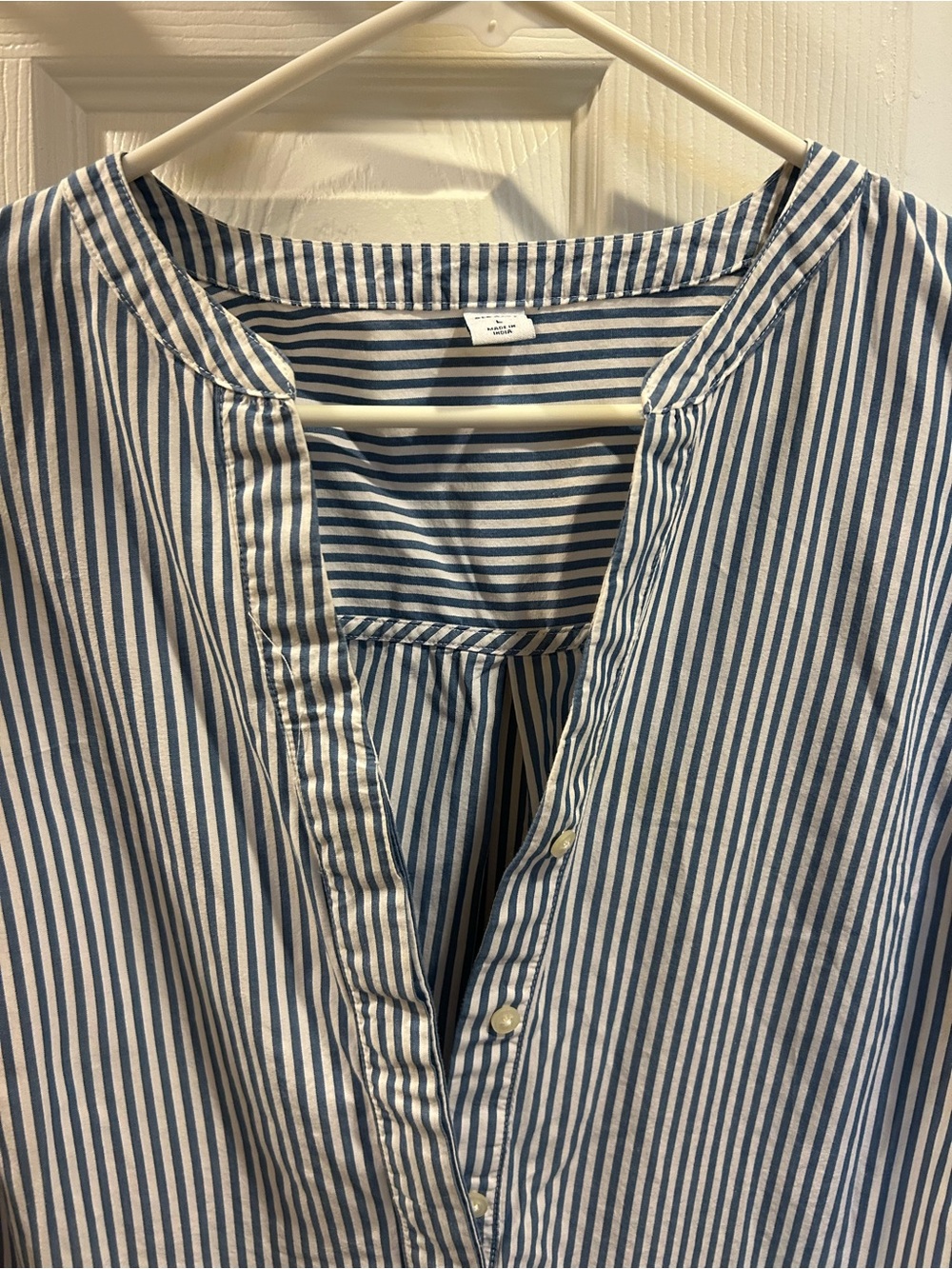 OLD NAVY Coastal Striped Popover Tunic Shirt High / Low Hem Blue & White Pin